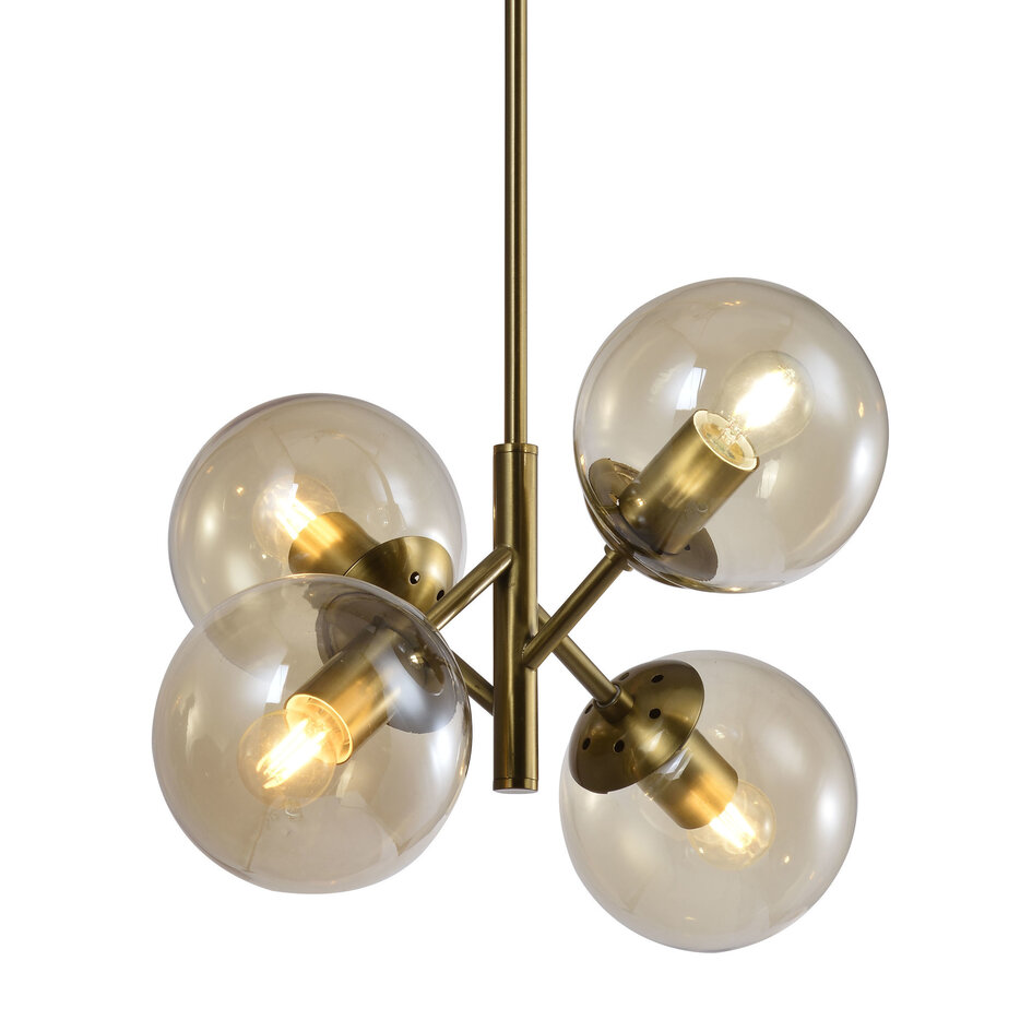 Retro-pendellampa med brunt glas och 4 lampor - Florenz