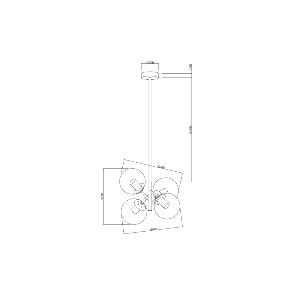 Retro-pendellampa med brunt glas och 4 lampor - Florenz