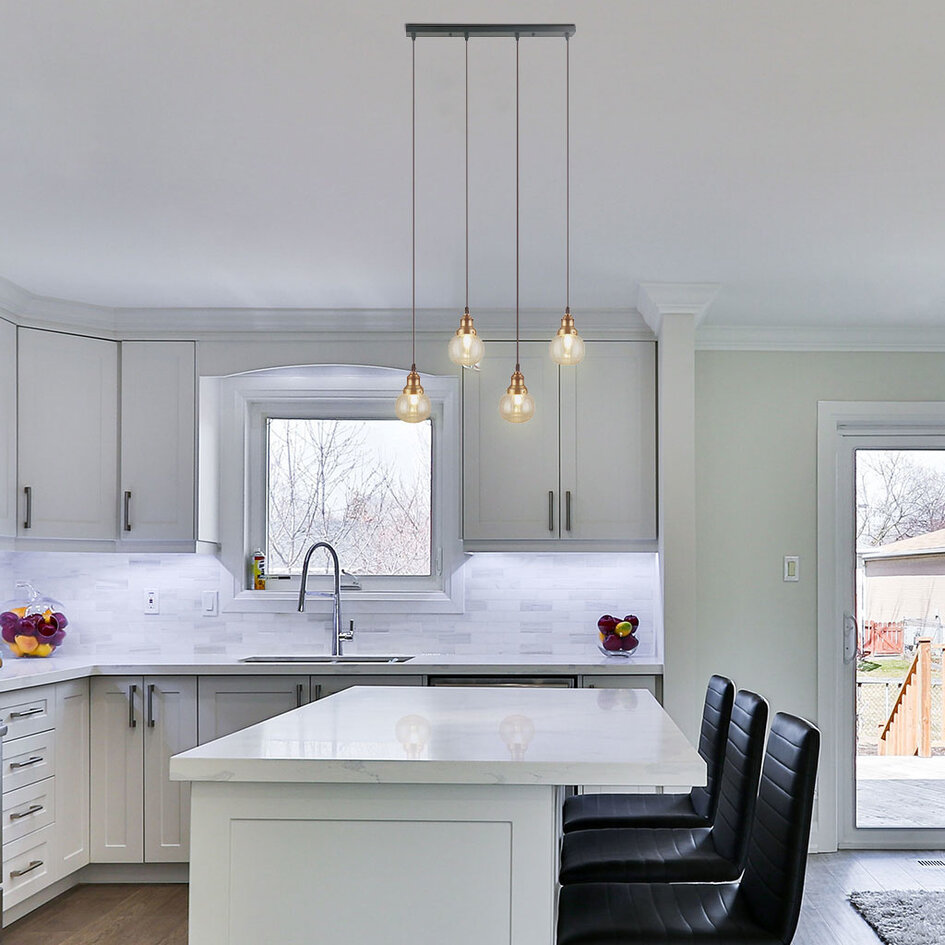 Art Deco pendellampa i bärnstensglas med 4 lampor - Bologna