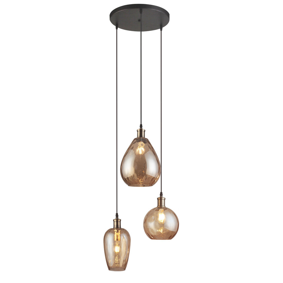 Design pendel lampa i brunt glas med 3 lampor - Verona