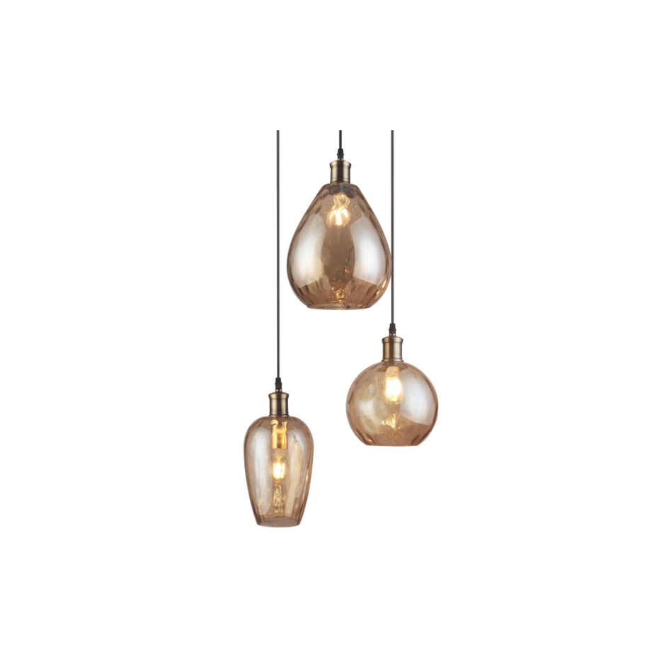 Design pendel lampa i brunt glas med 3 lampor - Verona