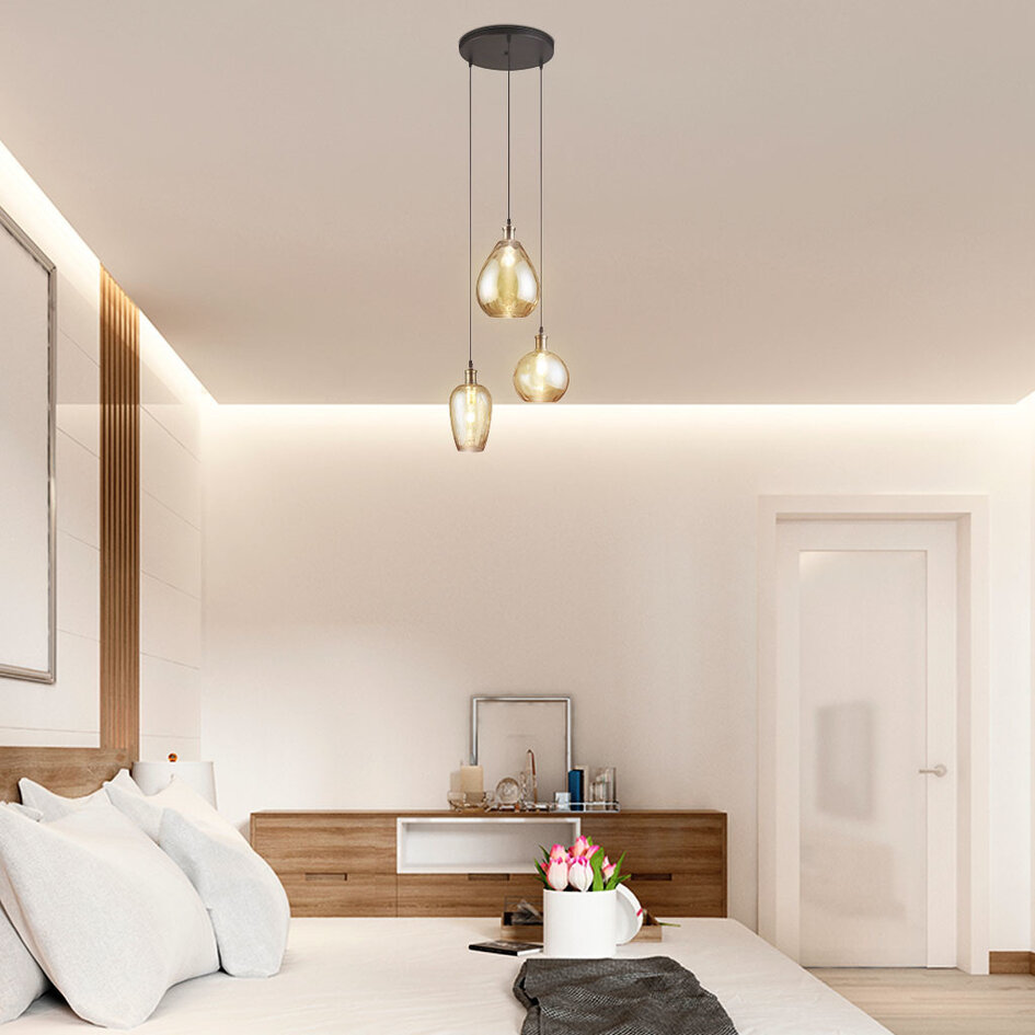 Design pendel lampa i brunt glas med 3 lampor - Verona