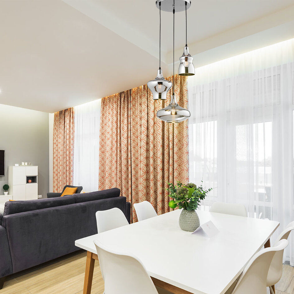 Design-pendellampa i krom med 3 lampor - Bari