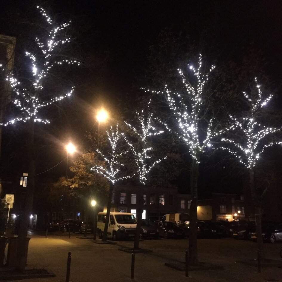 Erweiterbare Weihnachtsbeleuchtung | Warmweiß mit blauem Funkeln | 70 Meter mit 700 Lichtern | Gummi