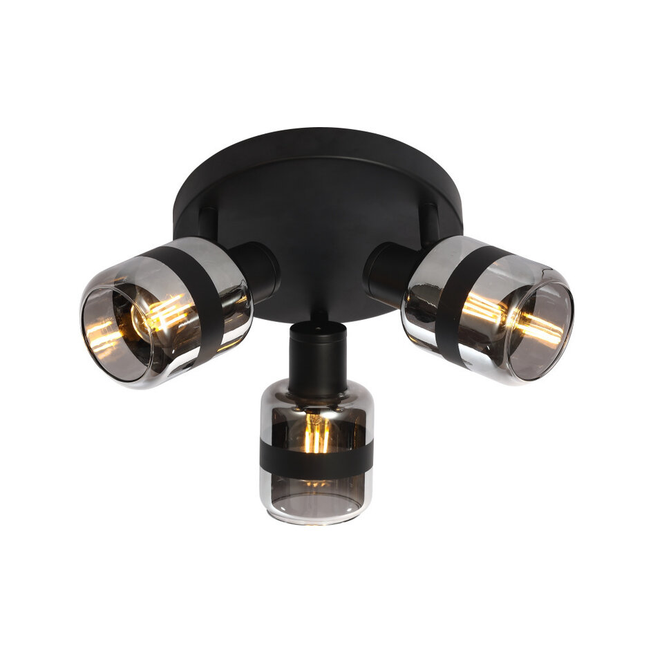 Industriell tak spotlight rökfärgade glas 3-ljus Adira