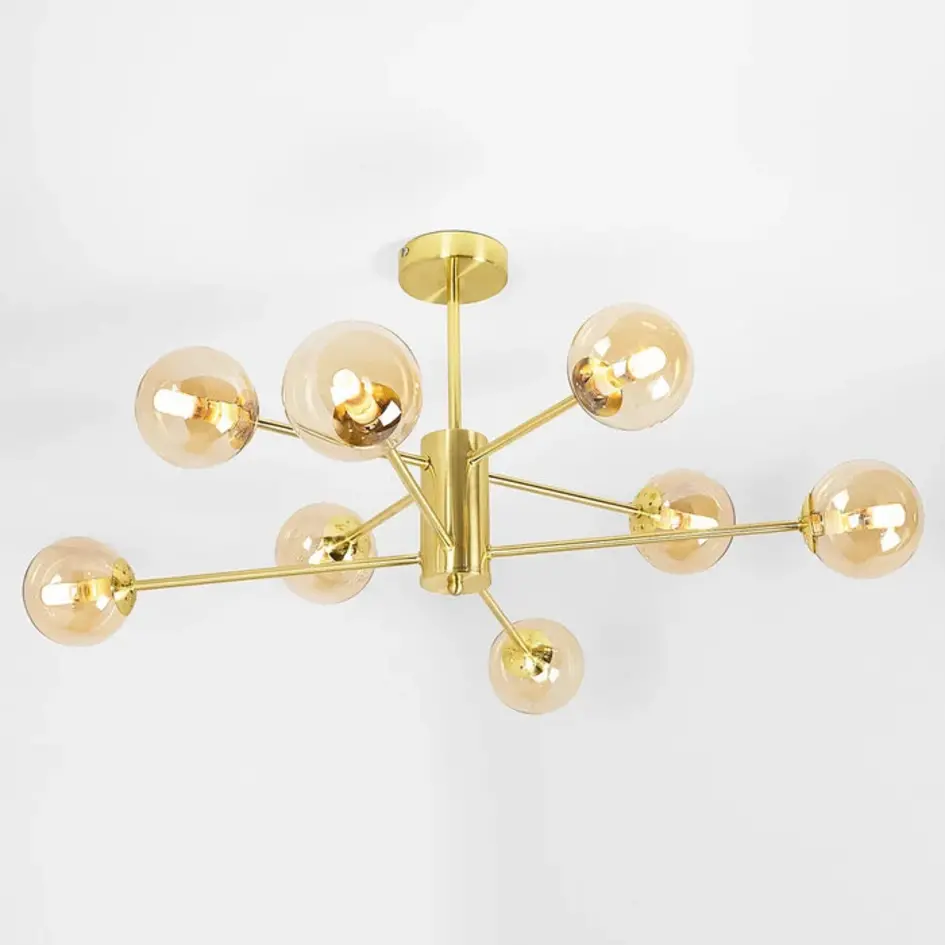 Design hanglamp amber glas gouden framse - Idaho