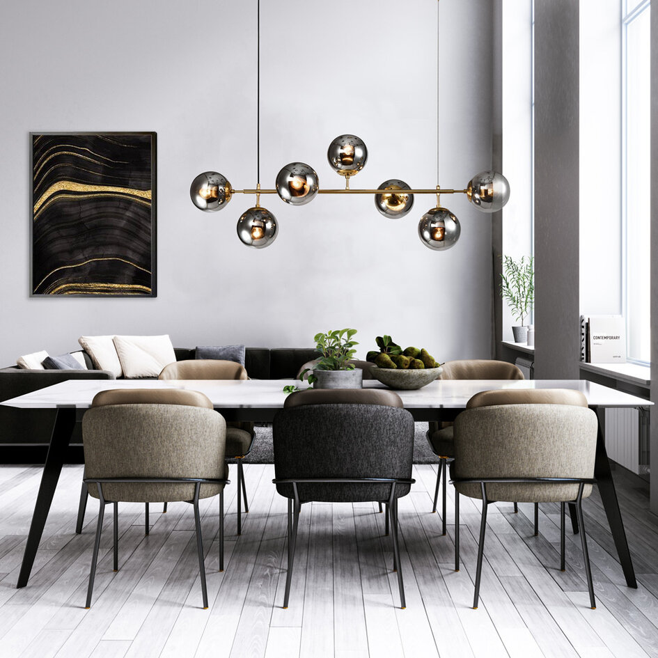 Design hanglamp Hepta gouden frame smoke glas spiegeleffect