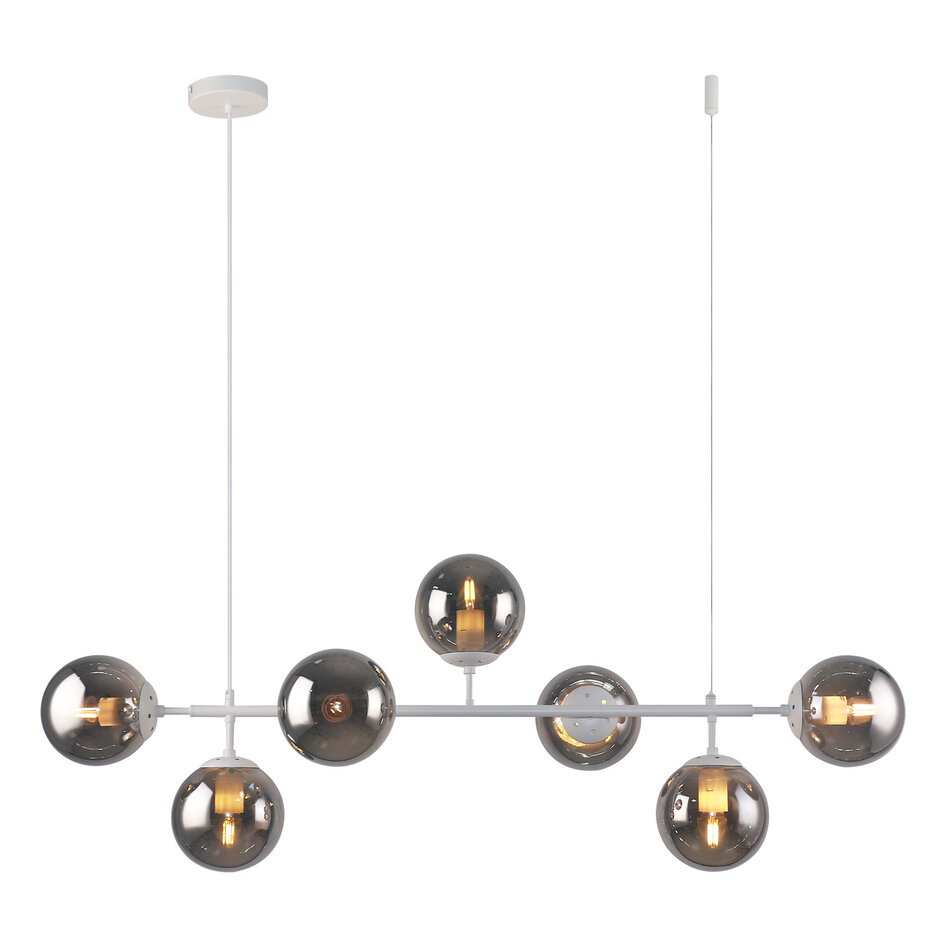 Design hanglamp Hepta wit frame smoke glas spiegeleffect