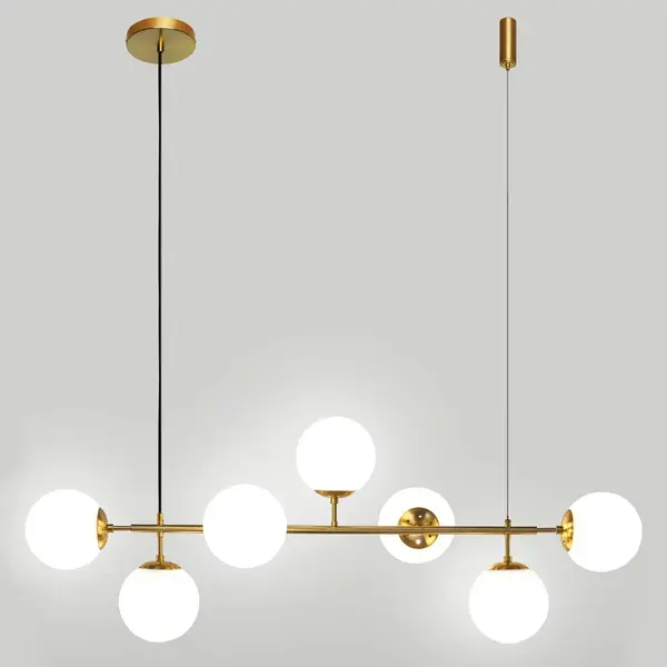 Design hanglamp Hepta gouden frame en melkwit glas