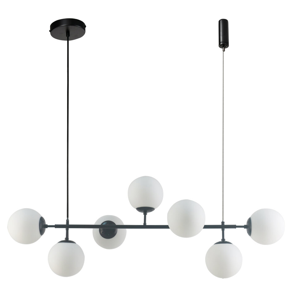 Design hanglamp Hepta zwart frame en melkwit glas