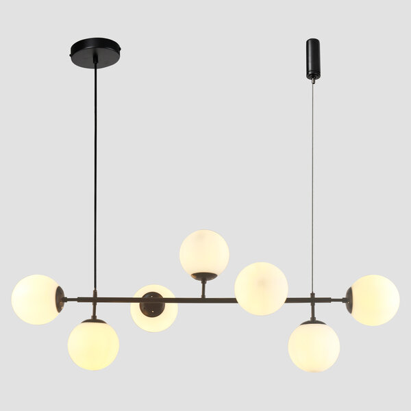 Design hanglamp Hepta zwart frame en melkwit glas