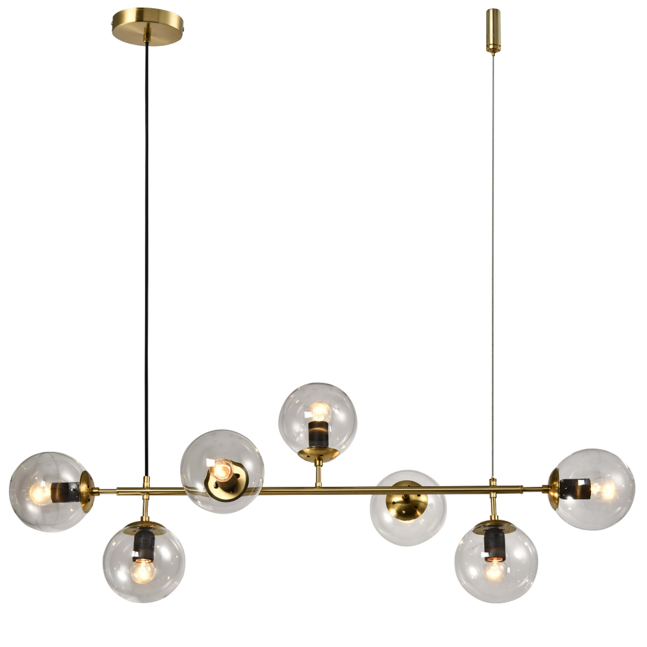 Design hanglamp Hepta gouden frame en transparant glas