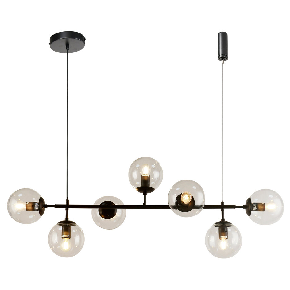 Design hanglamp Hepta zwart frame en transparant glas