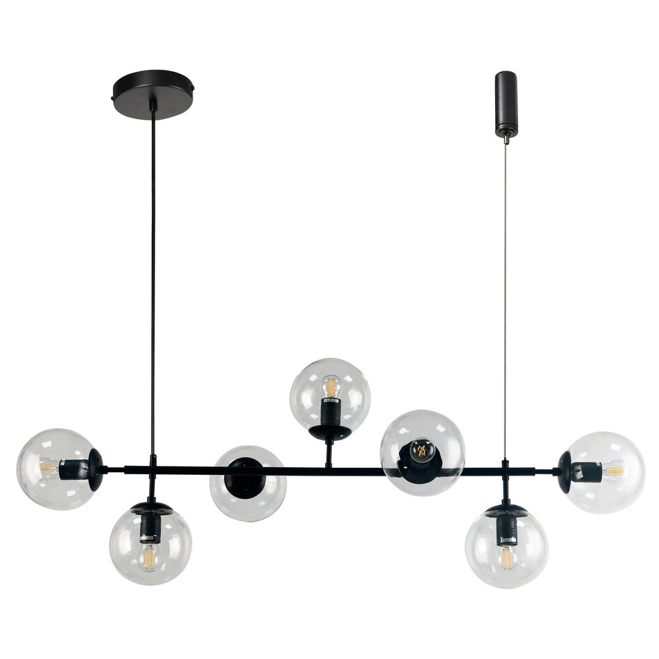 Design hanglamp Hepta zwart frame en transparant glas