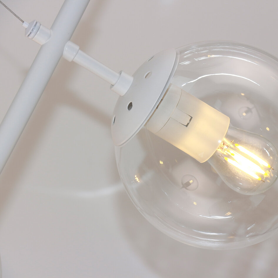 Design hanglamp Hepta wit frame en transparant glas