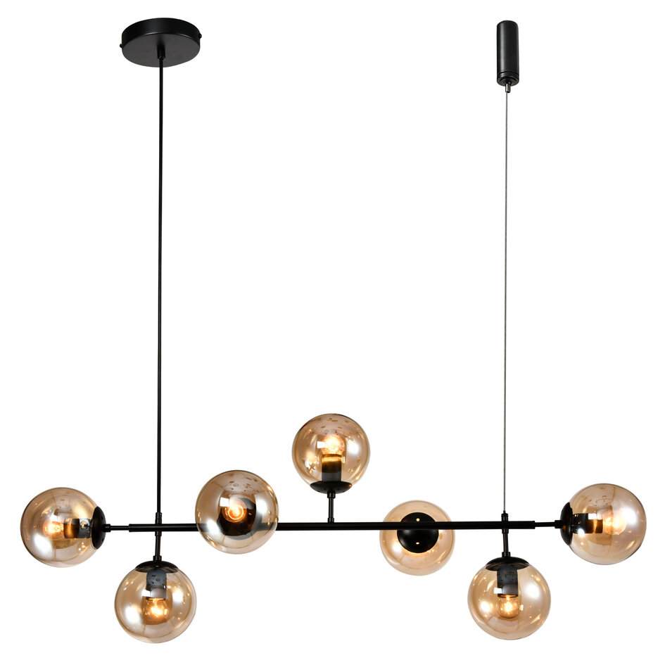 Design hanglamp Hepta zwart frame en amber glas