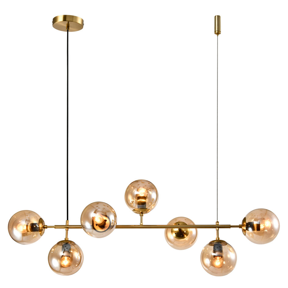 Design hanglamp Hepta gouden frame en amber glas