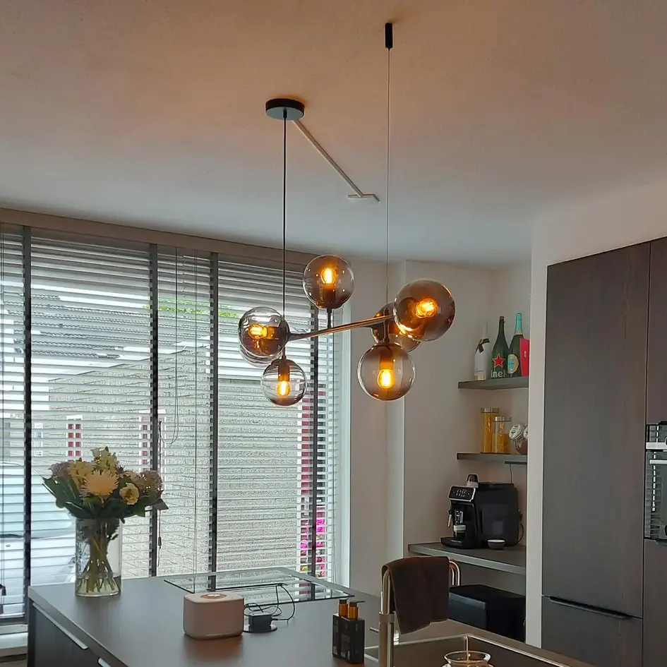 Design hanglamp Hepta zwart frame smoke glas