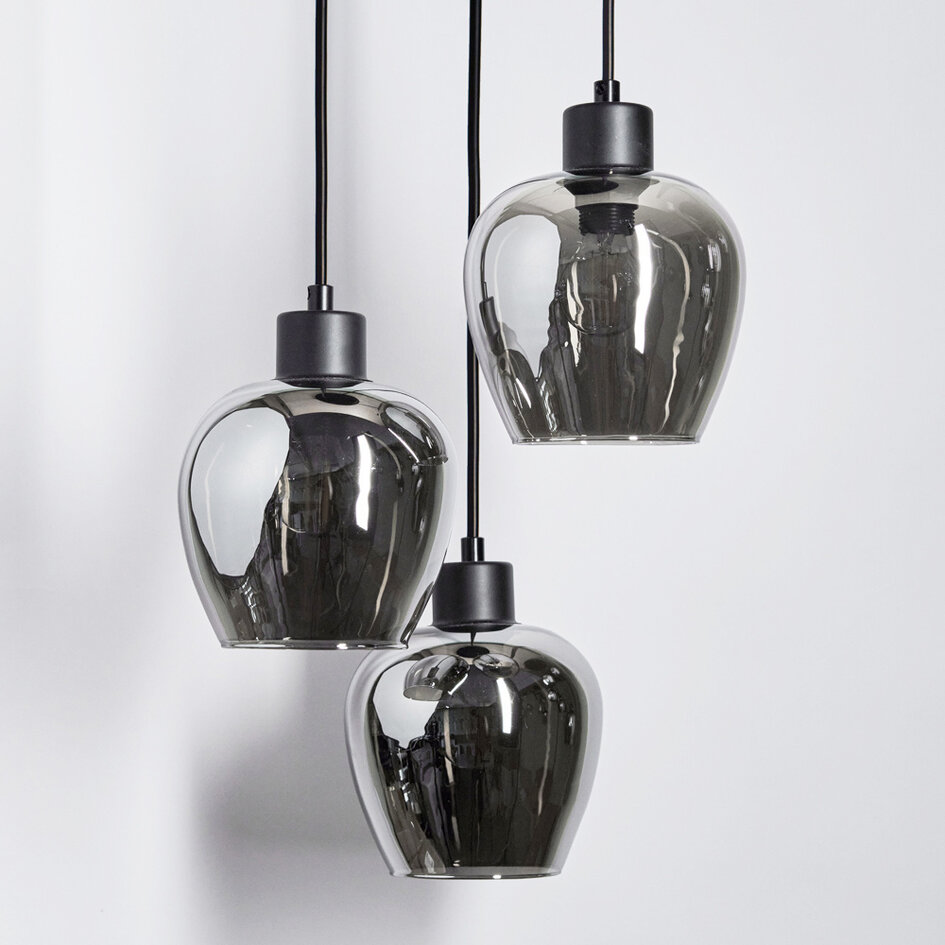 Design pendellampa med rökfärgat glas, 3 ljuskällor - Kansas