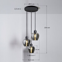 Design pendellampa med rökfärgat glas, 3 ljuskällor - Kansas