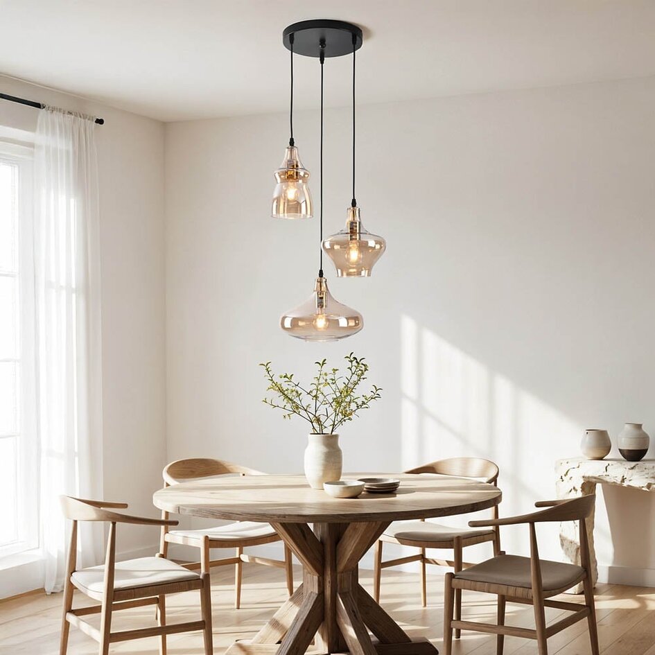 Industriële hanglamp  met amber glas 3-lichts - Trinidad