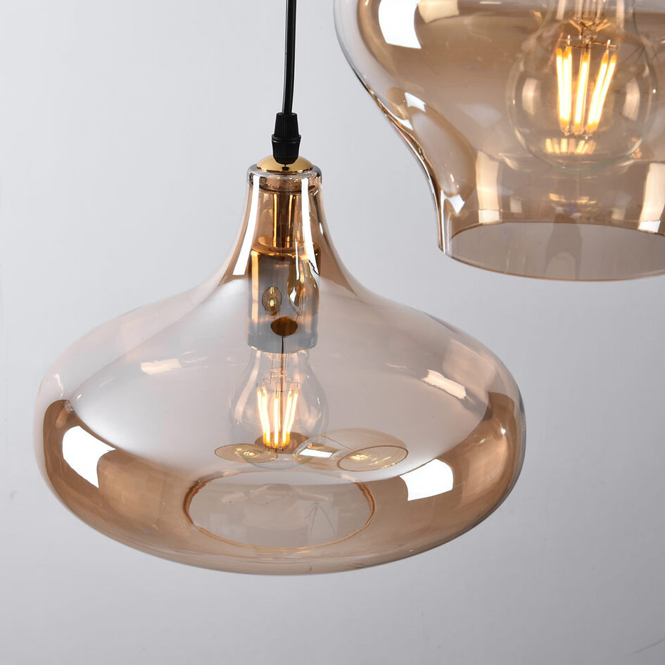 Industriële hanglamp  met amber glas 3-lichts - Trinidad