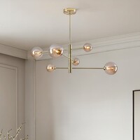 Design taklampa guld med bärnstensfärgat glas, 6 ljuskällor - Sest