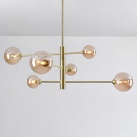 Design taklampa guld med bärnstensfärgat glas, 6 ljuskällor - Sest