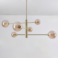 Design taklampa guld med bärnstensfärgat glas, 6 ljuskällor - Sest