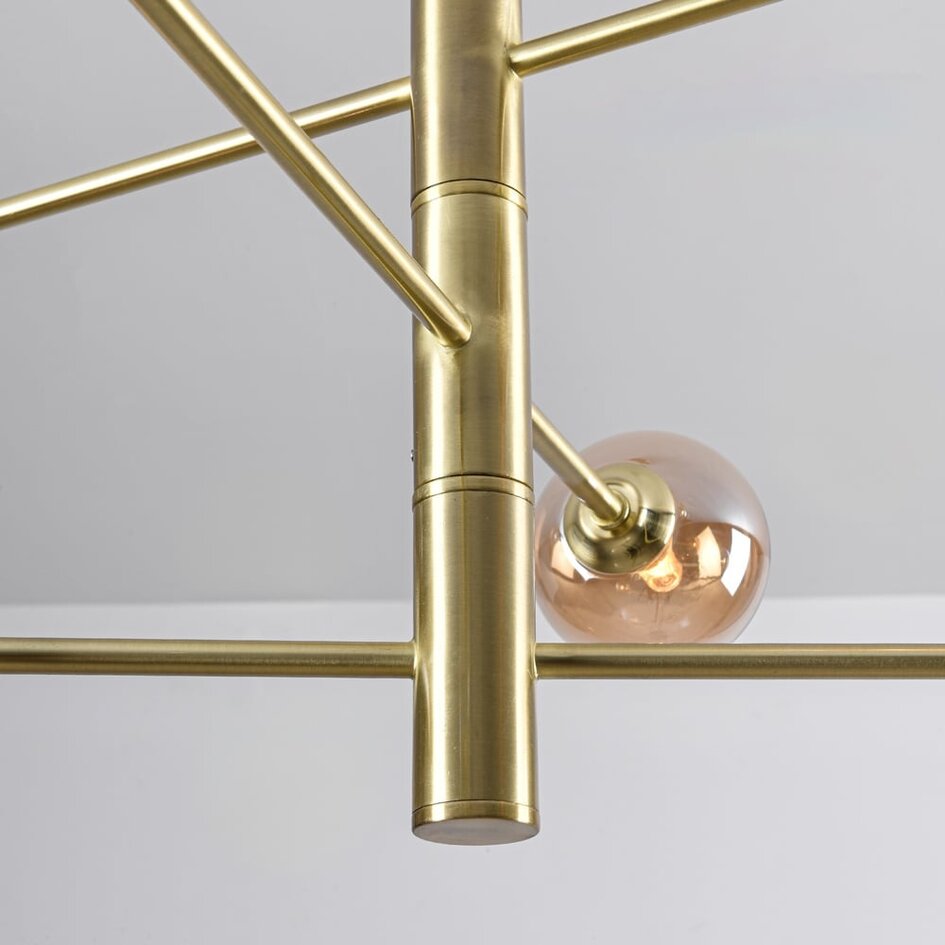 Design taklampa guld med bärnstensfärgat glas, 6 ljuskällor - Sest