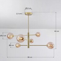 Design taklampa guld med bärnstensfärgat glas, 6 ljuskällor - Sest