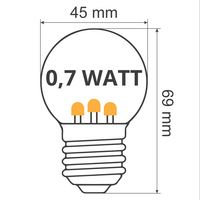 Varmvita LED-lampor med lysdioder på korta stift - 0,7 watt