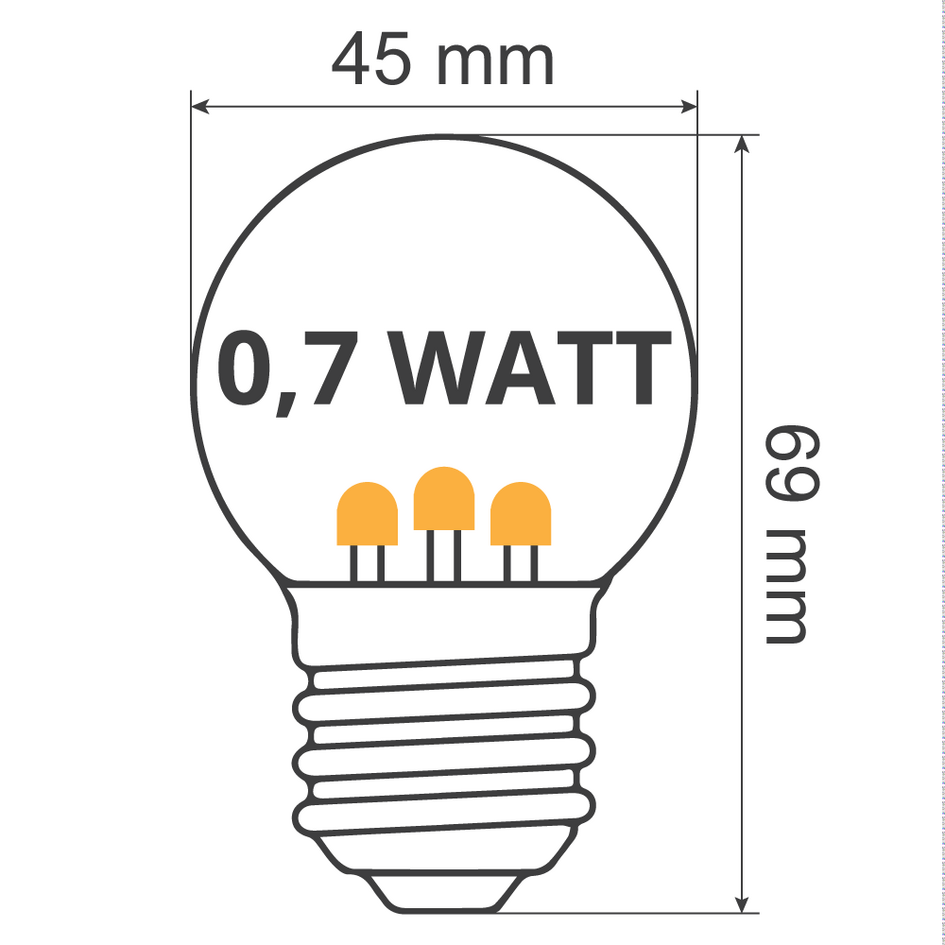 Varmvita LED-lampor med lysdioder på korta stift - 0,7 watt