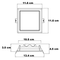 LED-downlight fyrkantig - 6 watt - 115 x 115mm