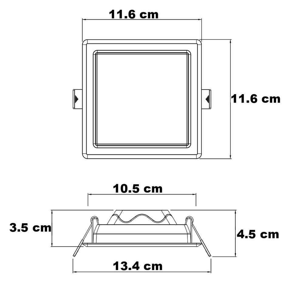 LED-downlight fyrkantig - 6 watt - 115 x 115mm