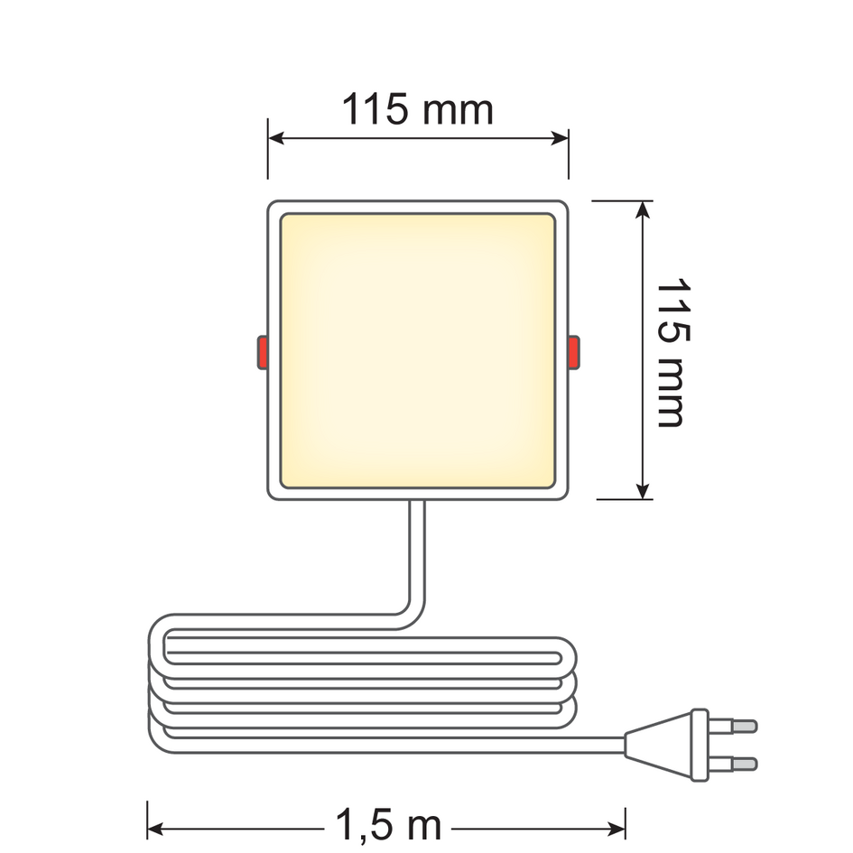 LED-downlight fyrkantig - 6 watt - 115 x 115mm