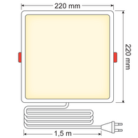 LED Downlight kvadratisk - 18 watt - 220 x 220mm