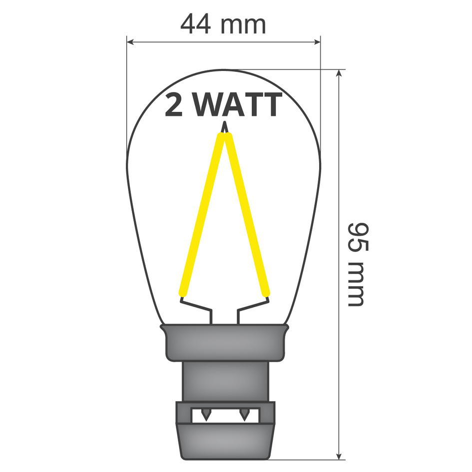 Sticklampa - 2W filament, dimbar (utan E27-fattning)