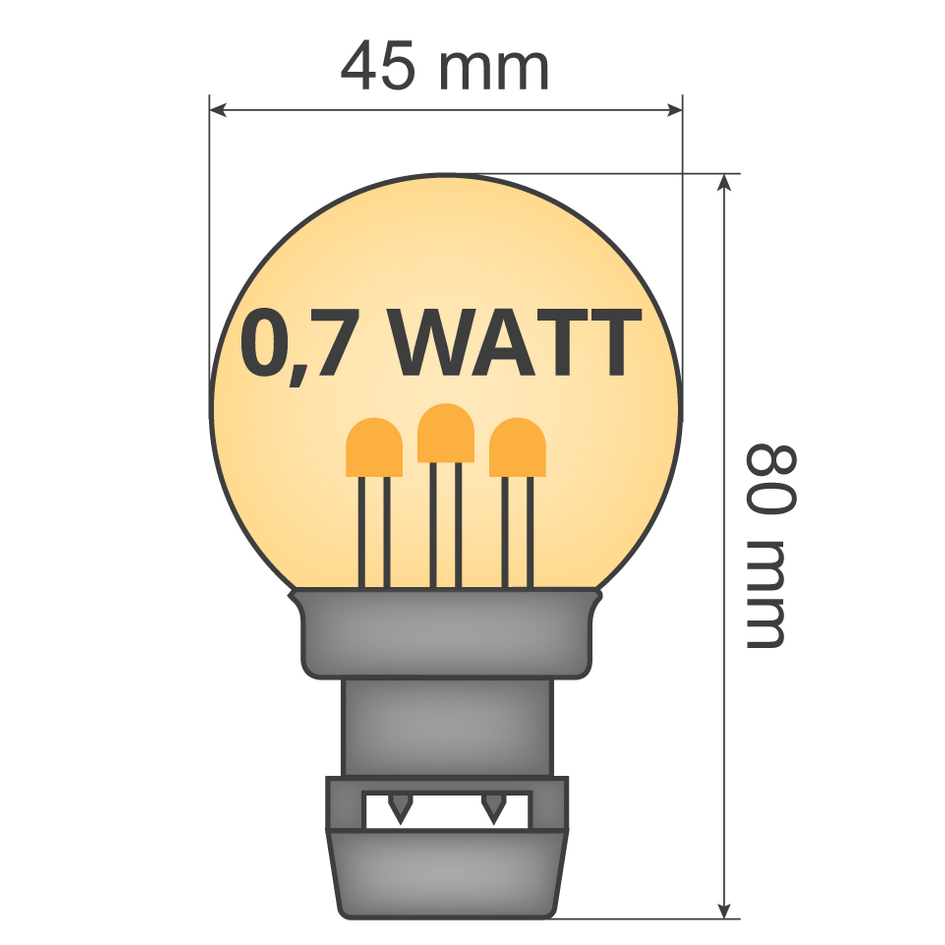 Sticklampa - 0,7W varmvit på stift (utan E27-fattning)