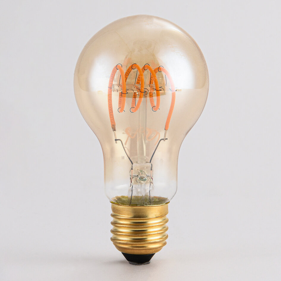 5W horisontell spirallampa, 1800K, amber glas Ø60 mm, dimbar