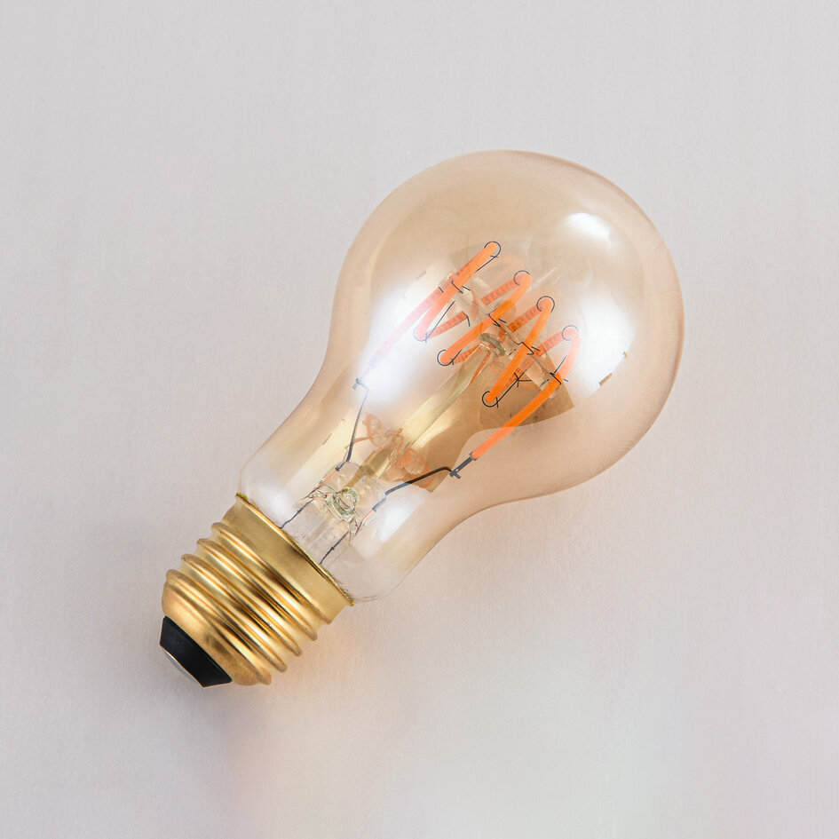 5W horisontell spirallampa, 1800K, amber glas Ø60 mm, dimbar
