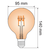 Filament-LED-lampa dimbar 5 watt, amber horisontell spiral 95 mm