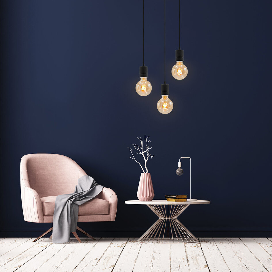 Filament-LED-lampa dimbar 5 watt, amber horisontell spiral 95 mm
