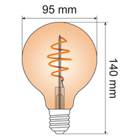 Filament-LED-lampa dimbar 5 watt, amber croissantspiral 95 mm