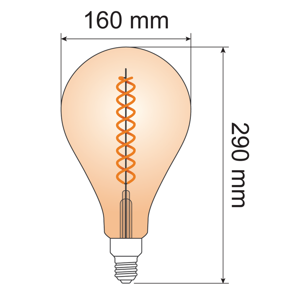 Filament-LED-lampa dimbar 8,5 watt, amber DNA-spiral 160 mm