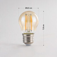 2,5W & 4,5W filamentlampa, 2000K, amber glas Ø45 mm, dimbar
