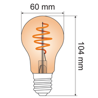 4W spiralformad croissantlampa, 1800K, amber glas Ø60 mm, dimbar