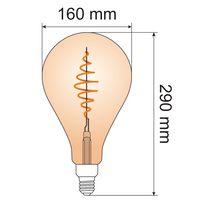 Filament-LED-lampa dimbar 8,5 watt, amber croissantspiral 160 mm