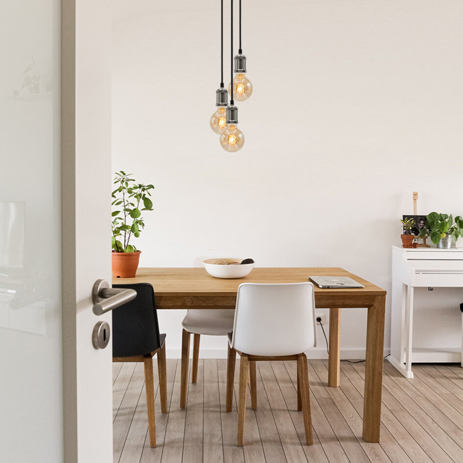 Modern silverfärgad sladdpendel inkl. 5W XL-lampa, amberglas, 1800K, Ø95 mm