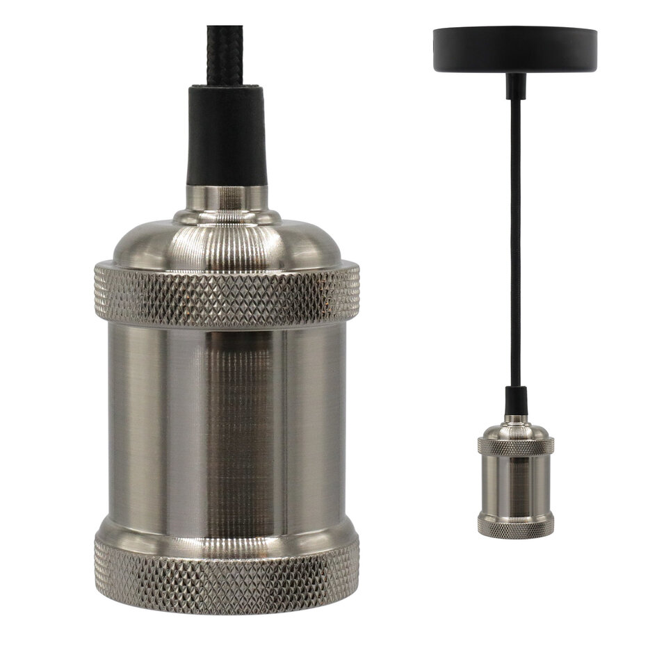 Modern silverfärgad sladdpendel inkl. 5W XL-lampa, amberglas, 1800K, Ø95 mm